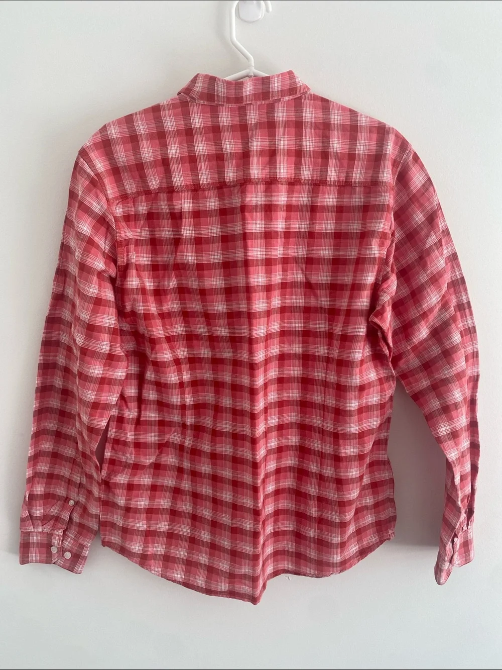 Mast & Harbour Linen Blend Pink White Plaid Madras L/S Button Up Shirt Sz LARGE